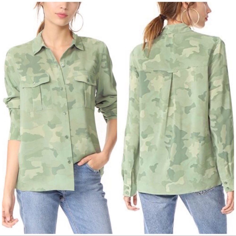 Rails Rhett Silk Button Down Shirt in Sage Camo Size Small